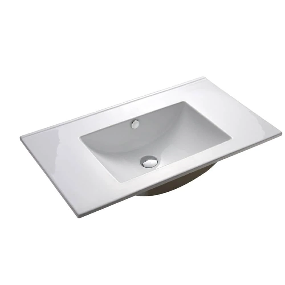 כיור משטח אינטגרלי חרס בלי חור לברז לבן מבריק רוחב 61 ס"מ ועומק 46 ס"מ דגם טינוס