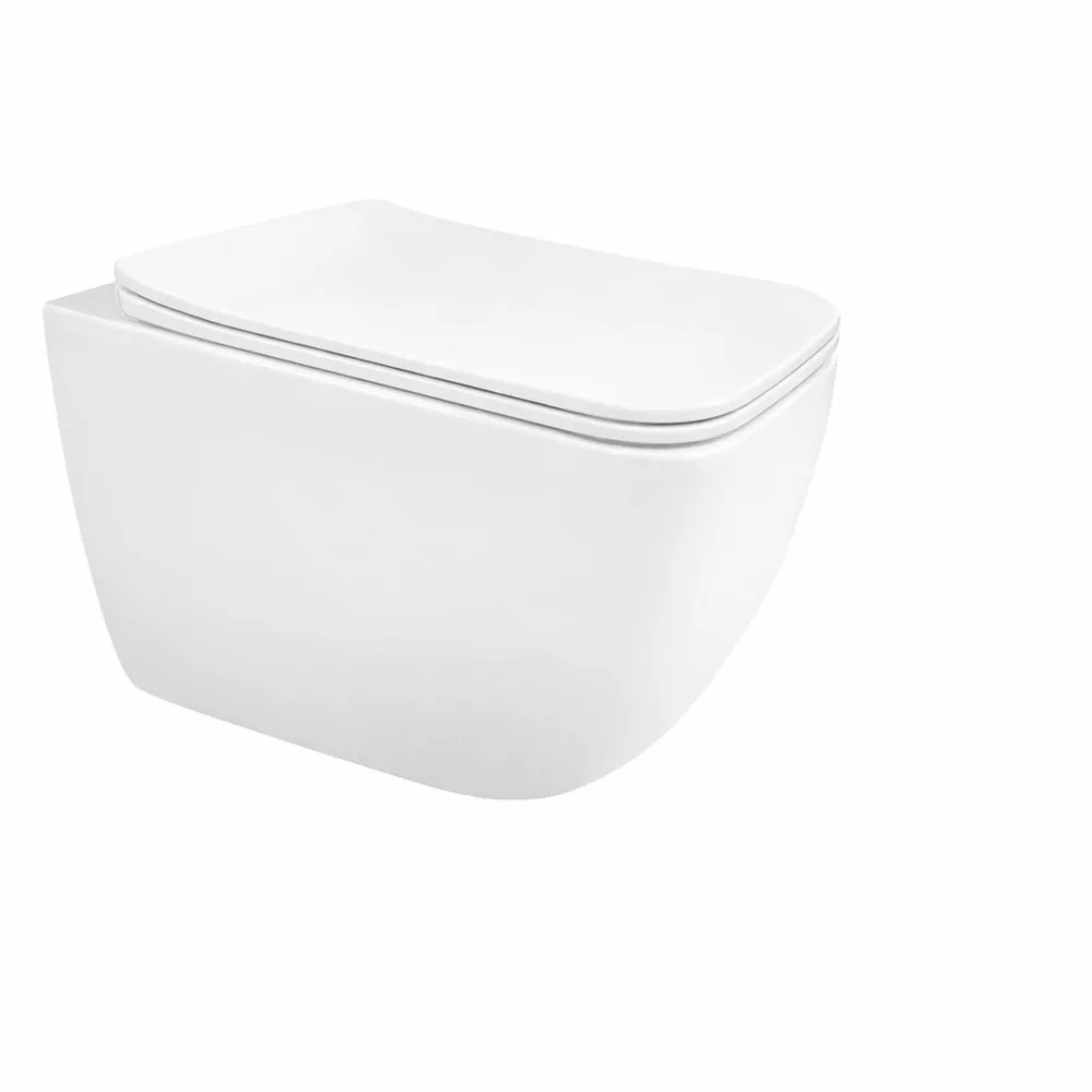 אסלה תלויה מלבנית אורך 51 ס"מ צבע לבן מבריק עם שטיפת טורנדו ומושב קשיח טריקה שקטה ונשלף דגם בלנסיס