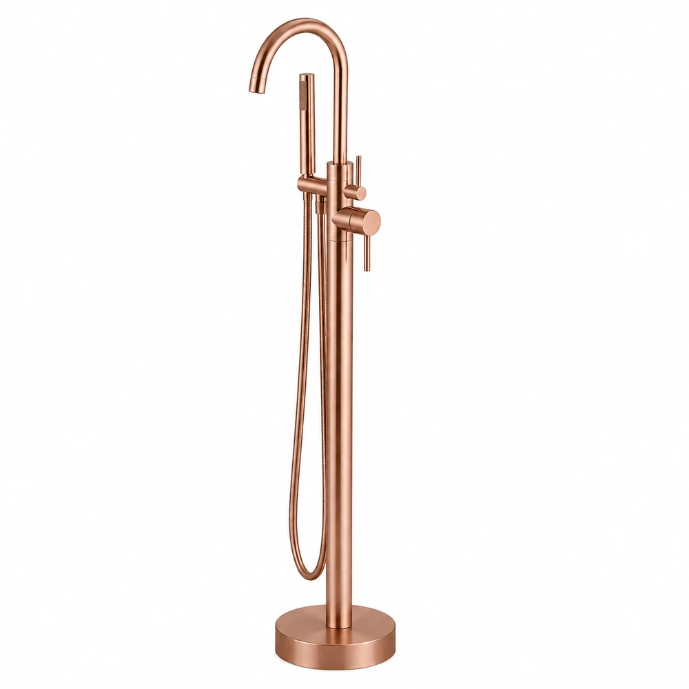 ברז גבוה מעוגל למילוי אמבטיה מונחת Freestanding כולל מזלף צבע PVD רוז גולד דגם 43033-BRG