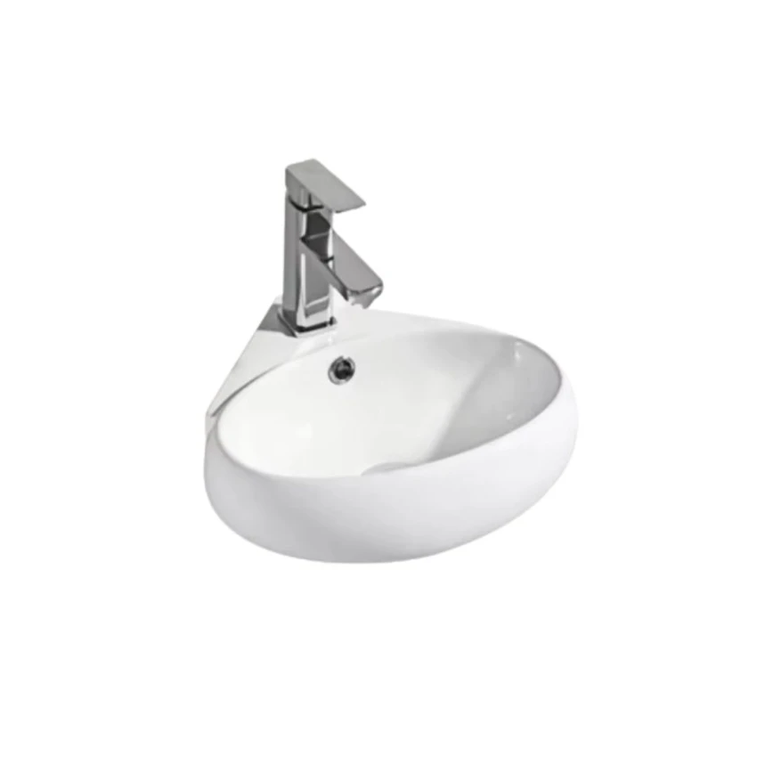 כיור רחצה מעוגל תלוי רוחב 40 ס"מ עומק 38 ס"מ צבע לבן מבריק דגם ברמן