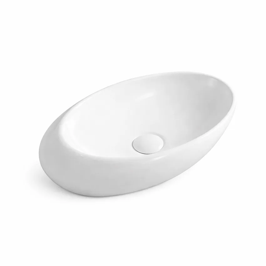 כיור רחצה מונח חרס אובלי רוחב 49 ס"מ ועומק 31 ס"מ צבע לבן מט דגם אניס