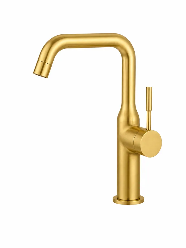 ברז גבוה עם פיה מסתובבת צבע PVD זהב מט מתאים לכיור מונח או רחצה דגם PL701G