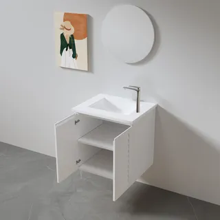 ארון אמבטיה תלוי רוחב 55 ס"מ בעומק 33 ס"מ צבע לבן או שחור מט לבחריתך עם כיור משטח חרס שקוע דגם אודנסה