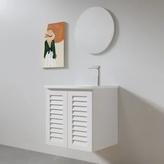 ארון אמבטיה תלוי רוחב 55 ס"מ בעומק 33 ס"מ צבע לבן או שחור מט לבחריתך עם כיור משטח חרס שקוע דגם אודנסה