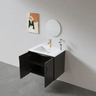 ארון אמבטיה תלוי לפי מידה רוחב עומק וצבע לפי בחירתך עם כיור משטח חרס שקוע דגם דנה