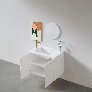 ארון אמבטיה תלוי לפי מידה רוחב עומק וצבע לפי בחירתך עם כיור משטח חרס שקוע דגם דנה