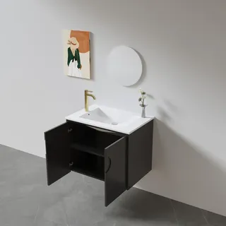 ארון אמבטיה תלוי לפי מידה רוחב עומק וצבע לפי בחירתך עם כיור משטח חרס שקוע דגם דנה