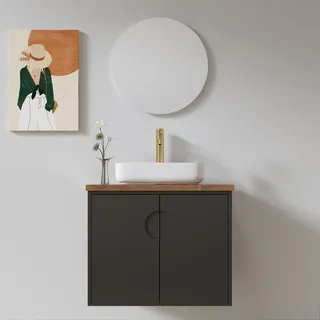 ארון אמבטיה תלוי לפי מידה רוחב עומק וצבע לפי בחירתך עם משטח עץ מלא להנחת כיור מונח דגם דריס