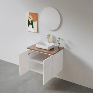 ארון אמבטיה תלוי לפי מידה רוחב עומק וצבע לפי בחירתך עם משטח עץ מלא להנחת כיור מונח דגם דריס