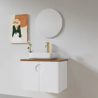 ארון אמבטיה תלוי לפי מידה רוחב עומק וצבע לפי בחירתך עם משטח עץ מלא להנחת כיור מונח דגם דריס