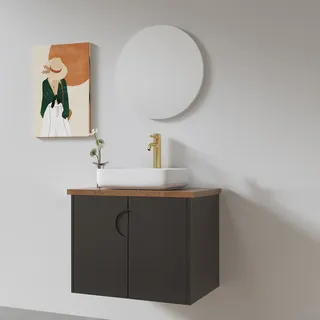 ארון אמבטיה תלוי לפי מידה רוחב עומק וצבע לפי בחירתך עם משטח עץ מלא להנחת כיור מונח דגם דריס