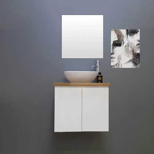 ארון אמבטיה תלוי לפי מידה רוחב עומק וצבע לפי בחירתך עם משטח עץ מלא להנחת כיור מונח דגם גל