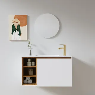 ארון אמבטיה תלוי לפי מידה רוחב עומק וצבע לפי בחירתך עם כיור משטח חרס שקוע דגם ריפאלו