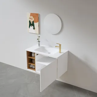 ארון אמבטיה תלוי לפי מידה רוחב עומק וצבע לפי בחירתך עם כיור משטח חרס שקוע דגם ריפאלו