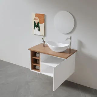 ארון אמבטיה תלוי לפי מידה רוחב עומק וצבע לפי בחירתך עם משטח עץ מלא להנחת כיור מונח דגם רימו