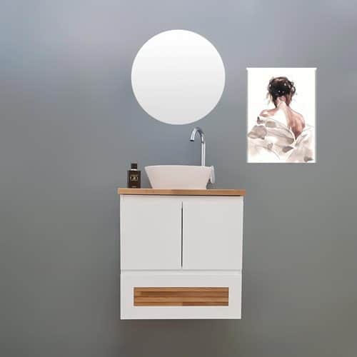 ארון אמבטיה תלוי לפי מידה רוחב עומק וצבע לפי בחירתך עם משטח עץ מלא להנחת כיור מונח דגם איטליה W