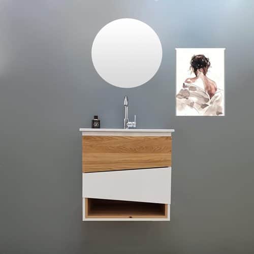 ארון אמבטיה תלוי לפי מידה רוחב עומק וצבע לפי בחירתך עם כיור משטח חרס שקוע דגם נורווגיה W