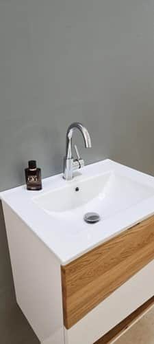 ארון אמבטיה תלוי לפי מידה רוחב עומק וצבע לפי בחירתך עם כיור משטח חרס שקוע דגם נורווגיה W