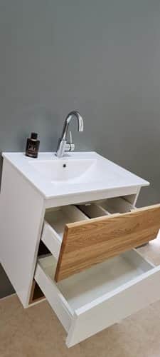 ארון אמבטיה תלוי לפי מידה רוחב עומק וצבע לפי בחירתך עם כיור משטח חרס שקוע דגם נורווגיה W