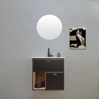 ארון אמבטיה תלוי לפי מידה רוחב וצבע לפי בחירתך עם כיור משטח חרס שקוע דגם רום W