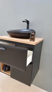 ארון אמבטיה תלוי לפי מידה רוחב עומק וצבע לפי בחירתך עם משטח עץ מלא להנחת כיור מונח דגם גפני W