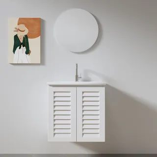 ארון אמבטיה תלוי לפי מידה רוחב עומק וצבע לפי בחירתך עם כיור משטח חרס שקוע דגם אסביר W