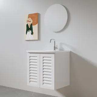 ארון אמבטיה תלוי לפי מידה רוחב עומק וצבע לפי בחירתך עם כיור משטח חרס שקוע דגם אסביר W