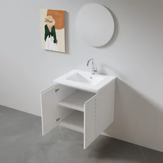 ארון אמבטיה תלוי לפי מידה רוחב עומק וצבע לפי בחירתך עם כיור משטח חרס שקוע דגם אסביר W