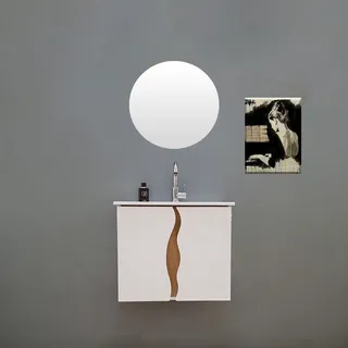 ארון אמבטיה תלוי לפי מידה רוחב עומק וצבע לפי בחירתך עם כיור משטח חרס שקוע דגם רפאל W