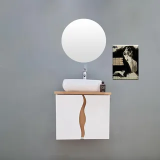 ארון אמבטיה תלוי לפי מידה רוחב עומק וצבע לפי בחירתך עם משטח עץ מלא להנחת כיור מונח דגם קובר W