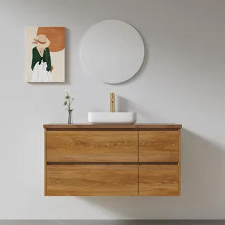 ארון אמבטיה תלוי לפי מידה רוחב ועומק לפי בחירתך עשוי מעץ מלא אלון מבוקע עם משטח להנחת כיור מונח דגם רומי W