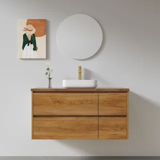 ארון אמבטיה תלוי לפי מידה רוחב ועומק לפי בחירתך עשוי מעץ מלא אלון מבוקע עם משטח להנחת כיור מונח דגם רומי W