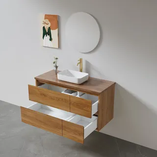 ארון אמבטיה תלוי לפי מידה רוחב ועומק לפי בחירתך עשוי מעץ מלא אלון מבוקע עם משטח להנחת כיור מונח דגם רומי W