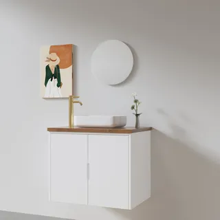 ארון אמבטיה תלוי רוחב 47 ס"מ בעומק 24 ס"מ צבע לבן או שחור מט לבחירתך עם משטח עץ מלא להנחת כיור מונח דגם R48-47