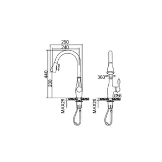 ברז מטבח מגיע עם פיה מסתובבת ונשלפת צבע ניקל מוברש דגם K121