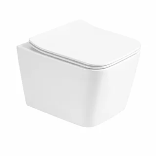 אסלה תלויה מלבנית אורך 51.5 ס"מ צבע לבן מבריק עם שטיפת Tornado ומושב קשיח טריקה שקטה ונשלף דגם תסליה