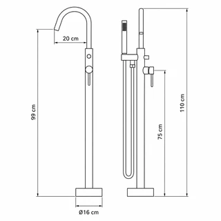 ברז גבוה מעוגל למילוי אמבטיה מונחת Freestanding כולל מזלף צבע PVD אפור גרפיט דגם 43033-GM