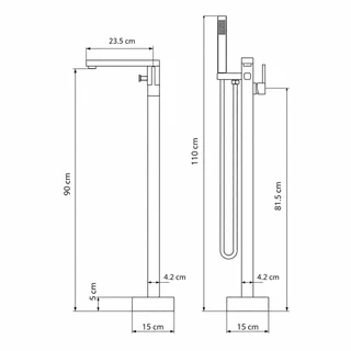 ברז גבוה מרובע למילוי אמבטיה מונחת Freestanding כולל מזלף צבע PVD ניקל מבריק דגם 43031-C