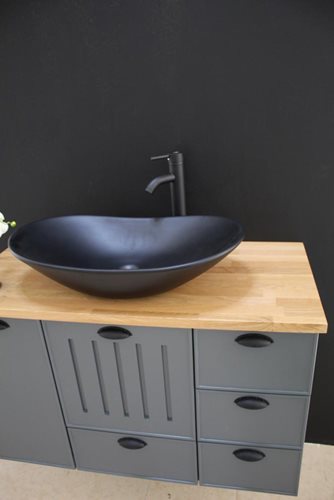 ארון אמבטיה תלוי לפי מידה רוחב עומק וצבע לפי בחירתך עם משטח עץ מלא להנחת כיור מונח דגם קאנקון