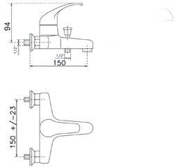 ברז מהקיר למילוי אמבטיה ו/או חיבור למוט פינוק צבע ניקל מבריק דגם MR0112CH