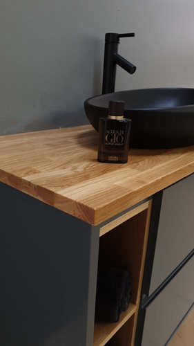 ארון אמבטיה עומד לפי מידה רוחב עומק וצבע לפי בחירתך עם משטח עץ מלא להנחת כיור מונח דגם בריק