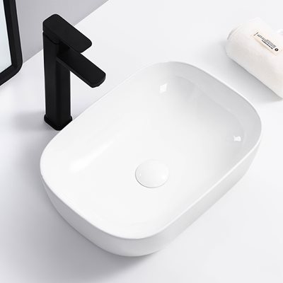 כיור רחצה מונח חרס מלבני רוחב 46 ס"מ ועומק 33 ס"מ צבע לבן מבריק דגם אנדרוס