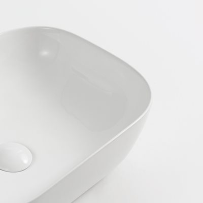 כיור רחצה מונח חרס מלבני רוחב 46 ס"מ ועומק 33 ס"מ צבע לבן מבריק דגם אנדרוס