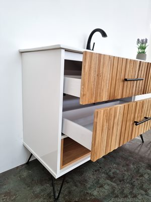 ארון אמבטיה עומד לפי מידה רוחב עומק וצבע לפי בחירתך עם כיור משטח חרס שקוע דגם בנגקוק