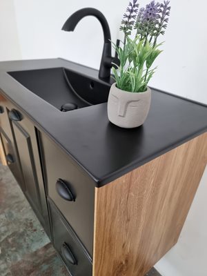 ארון אמבטיה תלוי לפי מידה רוחב עומק וצבע לפי בחירתך עם כיור משטח חרס שקוע דגם בון