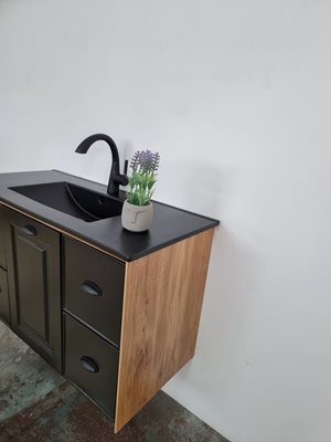 ארון אמבטיה תלוי לפי מידה רוחב עומק וצבע לפי בחירתך עם כיור משטח חרס שקוע דגם בון