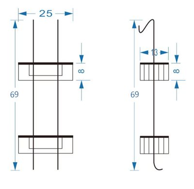 רשת ישרה כפולה לבקבוקי שמפו לתליה על מקלחון עשויה מחומר נירוסטה אל חלד צבע שחור מט דגם 8644MB