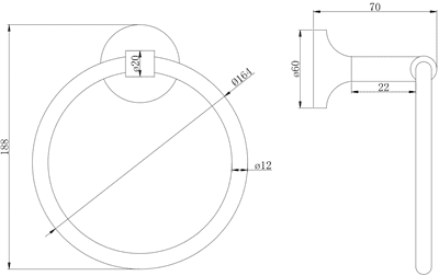 טבעת עגולה למגבות Atlanta צבע שחור מט תלויה ועשויה מחומר נירוסטה אל חלד דגם 777B-6