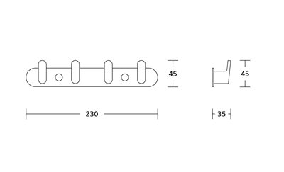 קולב Brass אל חלד מגיע עם 4 ווים לתליה של בגדים, מגבות וכו' צבע ניקל מבריק דגם 1204C