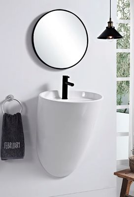 כיור רחצה מעוגל תלוי קוטר 45 ס"מ צבע לבן מבריק עם חור לברז דגם וגאס